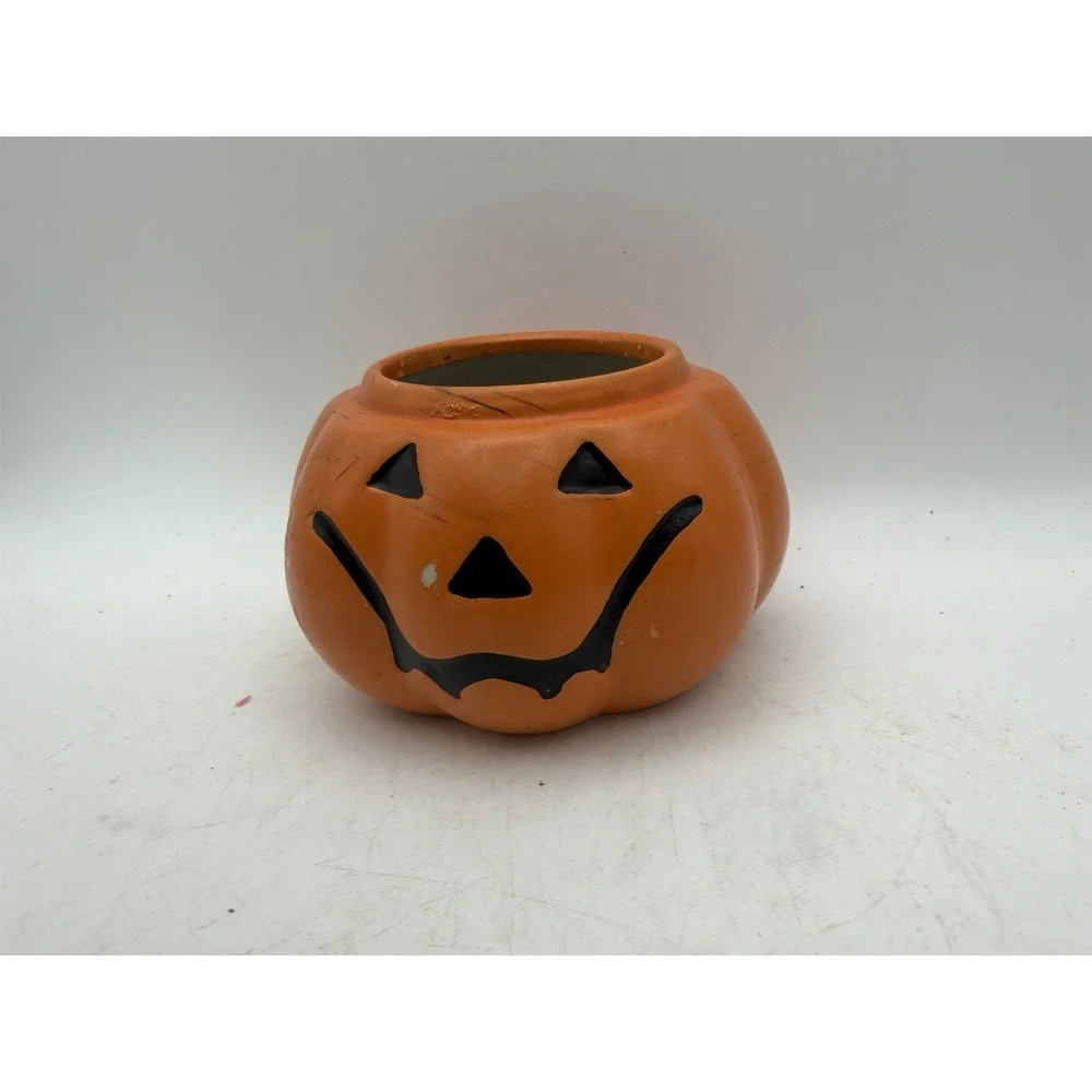 Halloween Jack O Lantern Pumpkin Ceramic Candle Holder Orange Black Decor